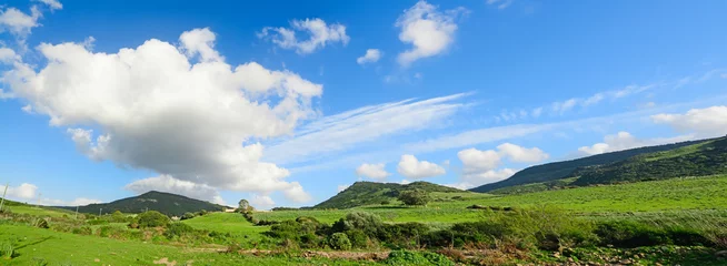 Raamstickers groene heuvels onder een blauwe lucht met wolken © Gabriele Maltinti