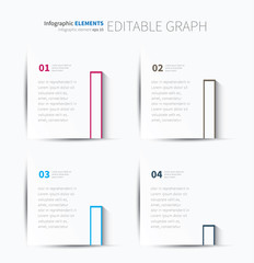 cut paper presentation squares / infographic table boxes with graph, 4 options, steps