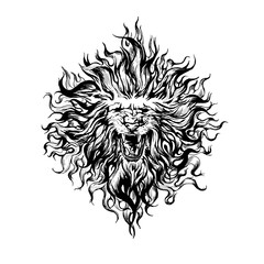 Hand drawn  vintage graphic lion head.
