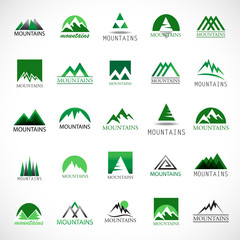 Mountain Icons Set-Isolated On White Background-Vector Illustration,Graphic Design.For Web, Websites, App, Print, Presentation Templates, Mobile Applications And Promotional Materials. Different Shape