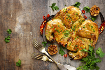 Chicken tabaka - georgian cuisine.