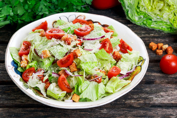 Fresh healthy Classic Caesar salad on plate