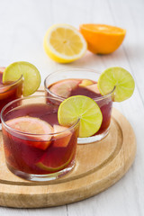 Spanish sangria with fruit and ice

