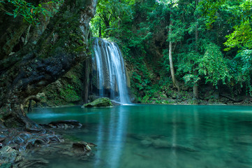 Breathtaking Green landscape with green waterfall