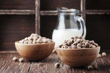 Concept of healthy breakfast with bran and milk