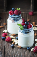 Healthy yogurt with belly and nuts