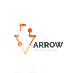 Linear arrow abstract logo, connected multicolored segments of lines in directional pointer figure