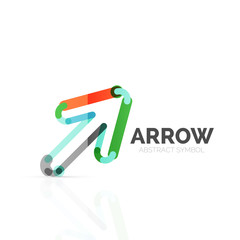 Linear arrow abstract logo, connected multicolored segments of lines in directional pointer figure