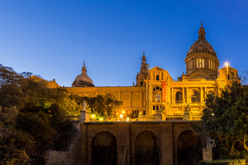 Fototapeta na wymiar National Museum in Barcelona,Placa De Espanya at dusk.