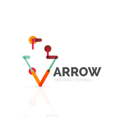 Linear arrow abstract logo, connected multicolored segments of lines in directional pointer figure