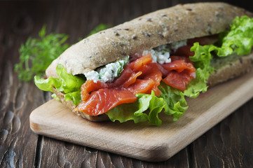 Healthy sandwich with cheese and salmon