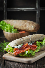 Healthy sandwich with cheese and salmon