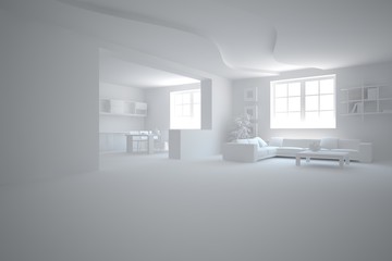 white modern interior design- 3d illustration