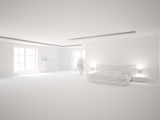 white modern interior design- 3d illustration