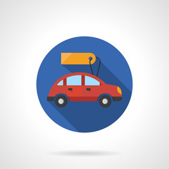 Red automobile with label flat color vector icon
