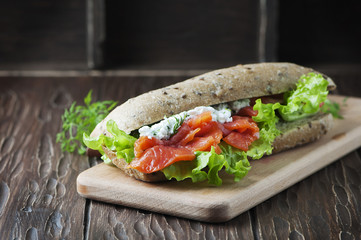 Healthy sandwich with cheese and salmon