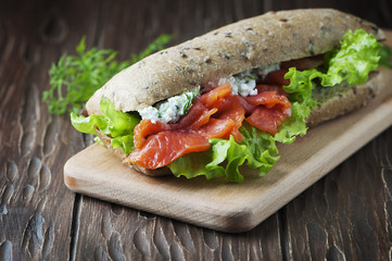 Healthy sandwich with cheese and salmon