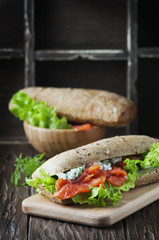 Healthy sandwich with cheese and salmon