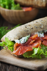 Healthy sandwich with cheese and salmon