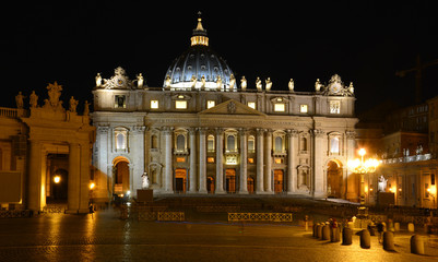 St. Peter's basilica night view from St. Peter's square