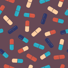 Pills collection. Medical pills and capsules seamless pattern