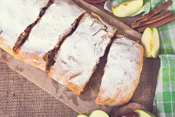 Apple strudel or apple pie  with dates and cinnamon