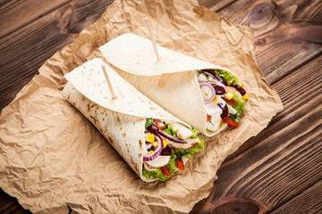 Tortilla with a mix of ingredients