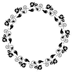 Elegant round frame with silhouettes of decorative plants