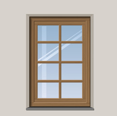 Arched wooden window with muntin bars in vector graphics