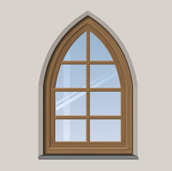 Arched wooden window with muntin bars in vector graphics