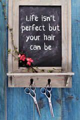 Hair Cutting and Thinning Scissors on vintage background. Hairdresser salon concept. Haircut accessories