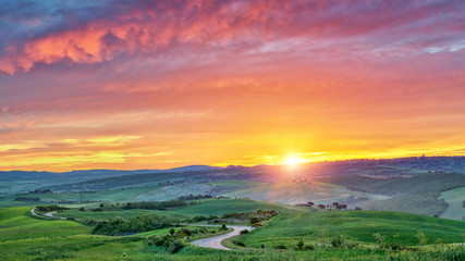 Beautiful Tuscany landscape at sunrise, Italy