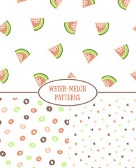 Hand drawn style seamless pattern with water-melons. Vintage abstract repeat patterns.
