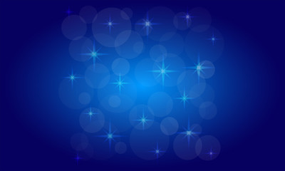 Vector picture of the bokeh effect with stars on a blue background.