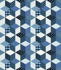 Winter seamless patchwork pattern from different elements in blue tones