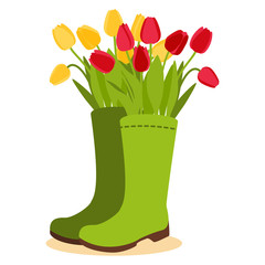 Vector illustration with flower pot and tulip