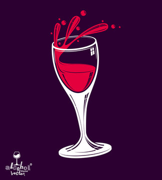 Alcohol theme vector art classic illustration of wine glass. 3d