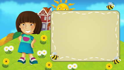 Obraz na płótnie Canvas Nature scene with a kid - frame - illustration for children