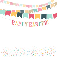 Retro minimal Happy Easter Day cute flat illustration. Background for greeting card, ad, promotion, poster. Copy space
