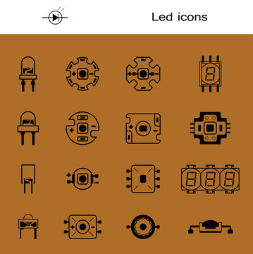 Vector set of LEDS. Icons for light-emitting economical LED lamps. Big collection led diodes for bulbs. Contemporary lighting. Digital element - vector stock.