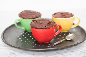 Warm chocolate cake in a mug