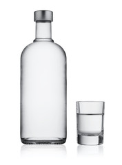 Bottle and glass of vodka - obrazy, fototapety, plakaty