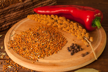 Red chili and grains on the table