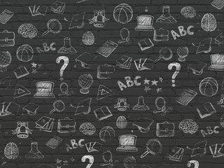 Grunge background: Black Brick wall texture with Painted Hand Drawn Education Icons