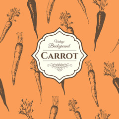 Hand-drawn sketch of carrot. Seamless nature background. 
