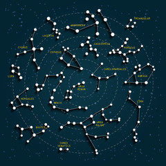 Sky map with 3D effect. Constellations. Stars. © mrsergiyv