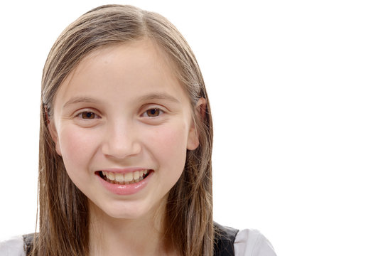 portrait of preteen girl isolated on a white background