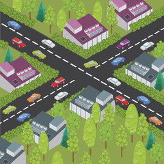 isometric town and road