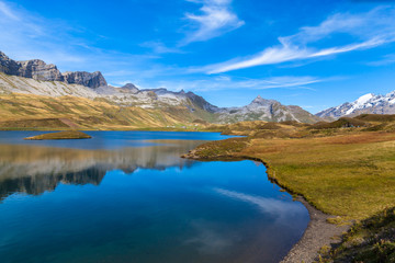 Stunning view of Tannensee and Mountain range of Tannalp