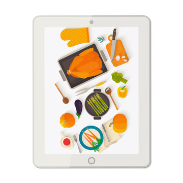 Banner with tablet making food photo.
